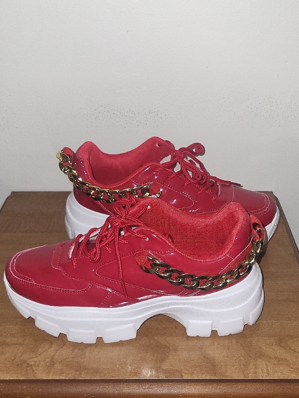 LUCKY STEP Women Chunky Platform Sneakers - Red (Size 8.5)